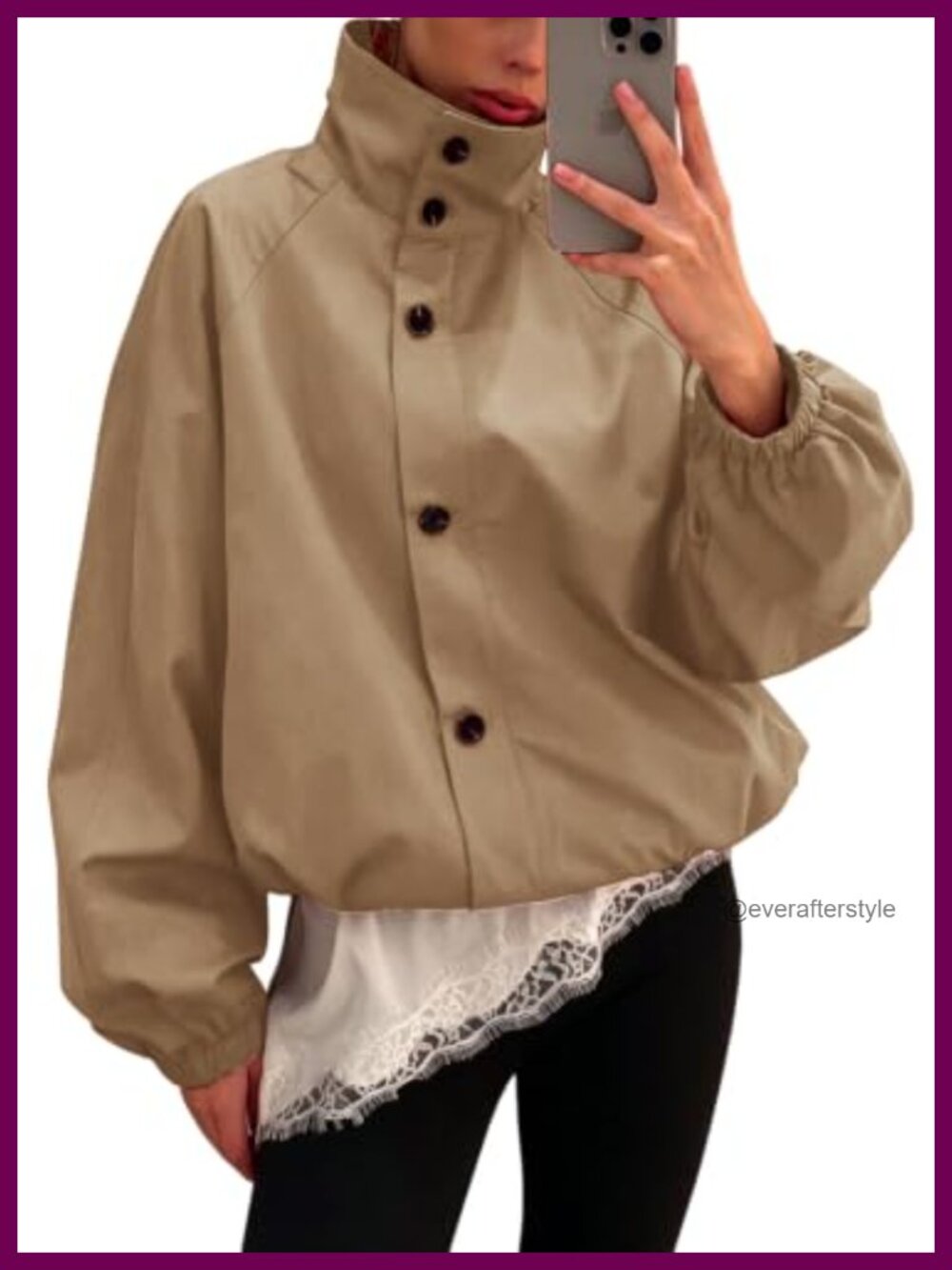 Womens Funnel Neck Cropped Windbreaker Jacket Oversized Zip Up Bomber Coat
